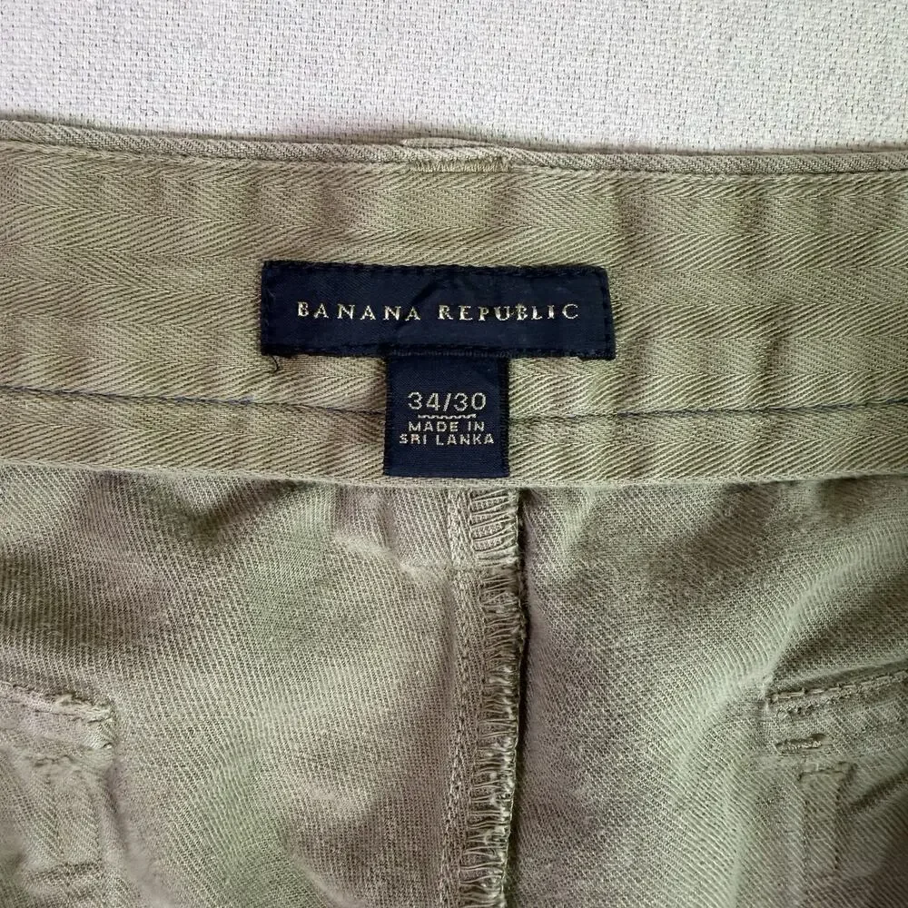 Banana Republic Linen Cotton Straight Leg Khaki Chino Pants Men's 34x30 Safari